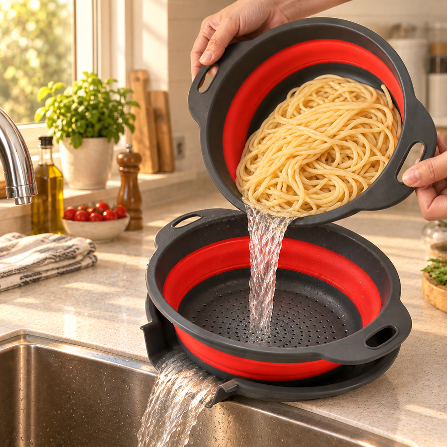 Foldable Kitchen Drain Basket Set with Base