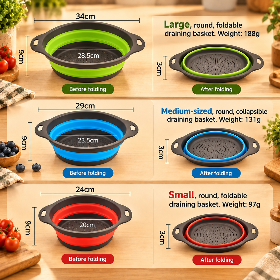 Foldable Kitchen Drain Basket Set with Base