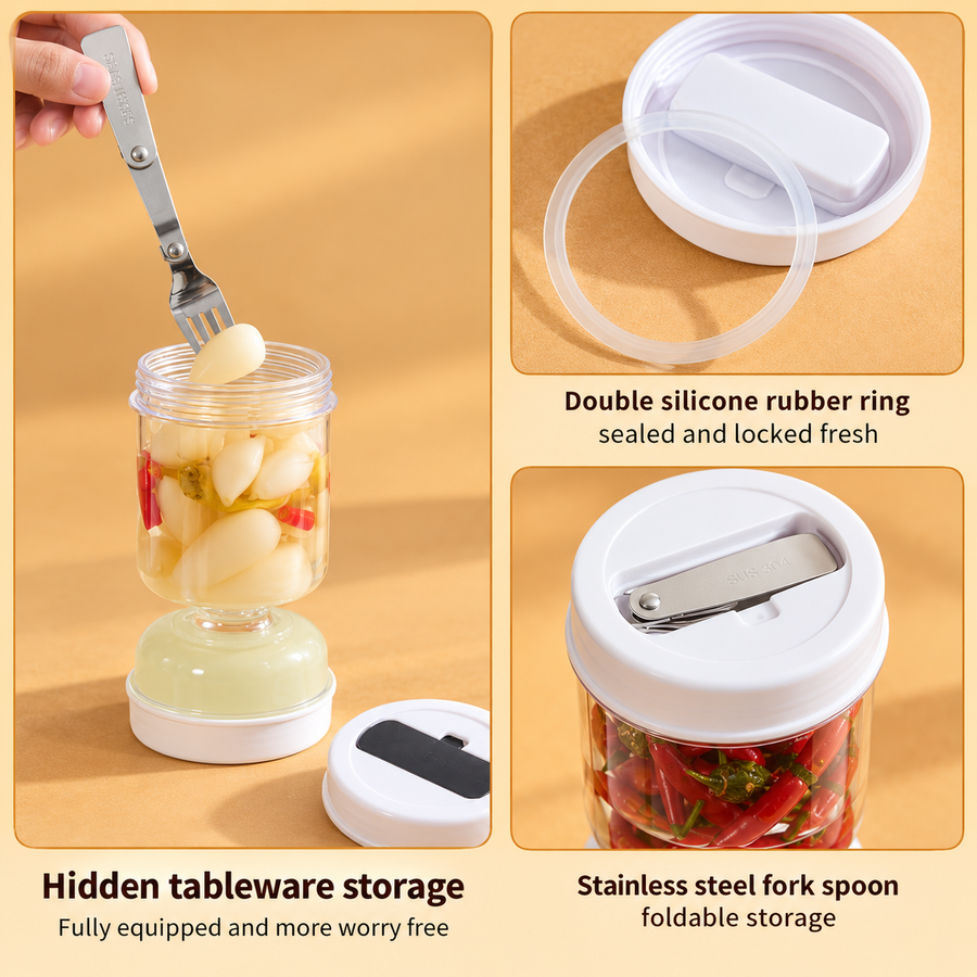 Kitchen Dry Wet Separation Pickle Jar with Fork